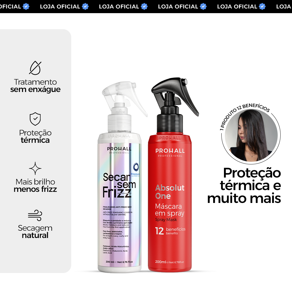 Kit Secar Sem Frizz + Absolut One 12 Benefícios Proteção Térmica e Brilho Prohall