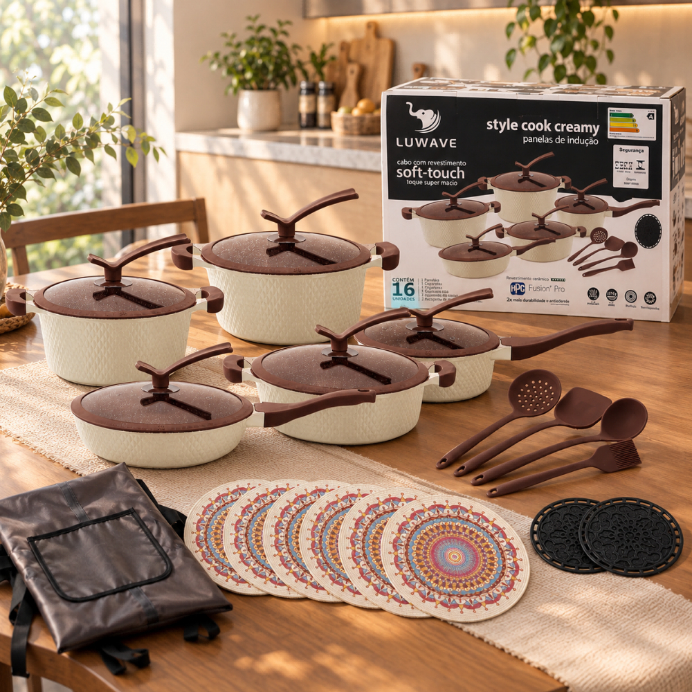 Conjunto Panelas 23 Peças Inox Luwave Com Utensílios De Silicone Gás e Elétrico e fogão de indução