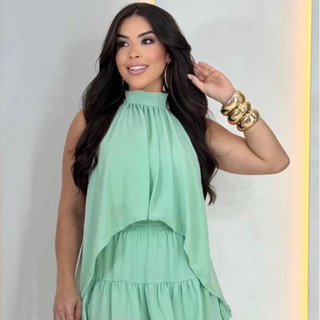 conjunto feminino blusa alongada saia crepinho conjunto de saia conjunto duas peças roupa feminina moda feminina