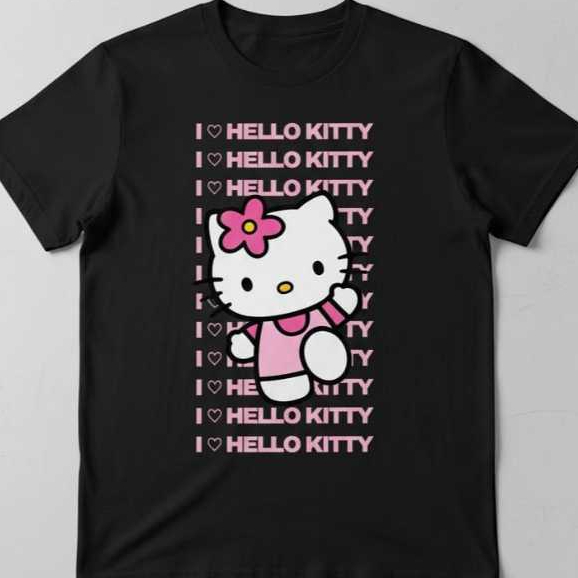 Camiseta Camisa Feminina Estilosa Eu amo Hello Kit infantil e Adulto em Algodão Macia e Confortável entrega Rápida