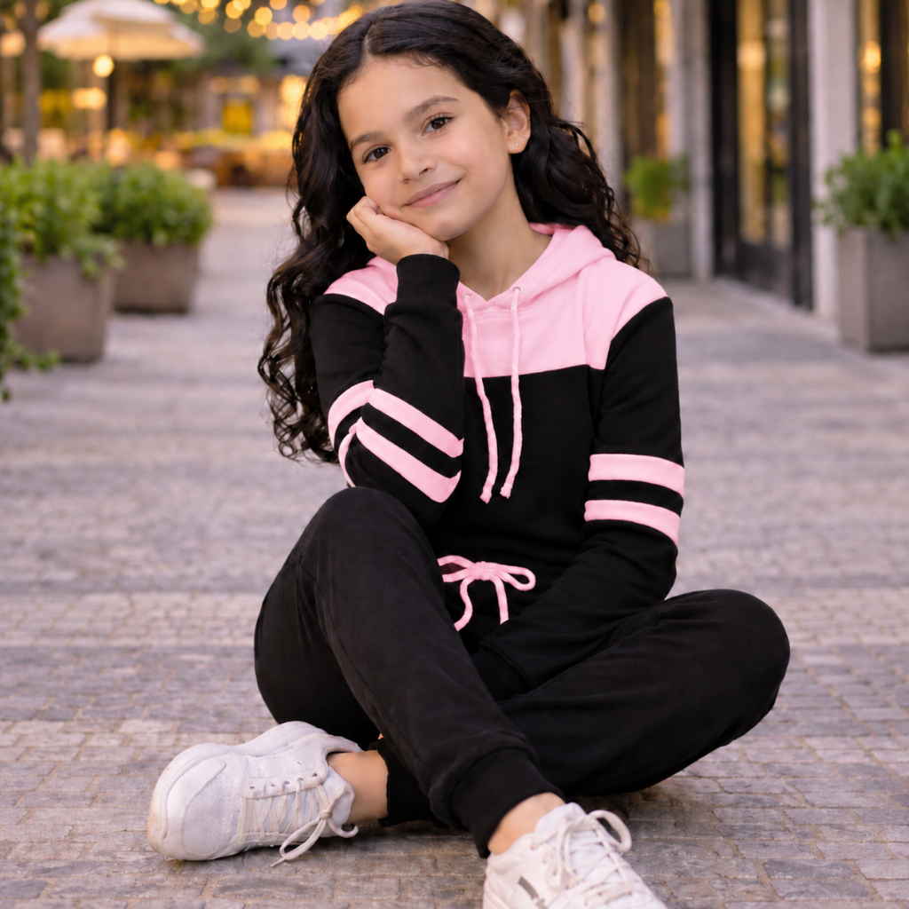 conjunto moletom menina infantil menina juvenil bicolor com capuz Tendência Outono e inverno