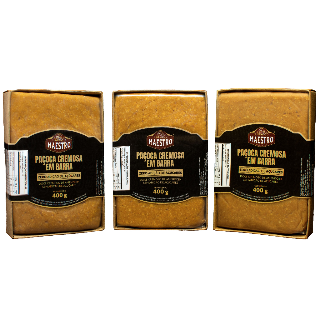 Kit 3 Paçoca Cremosa Gourmet Zero Açúcar Maestro Barra 400g