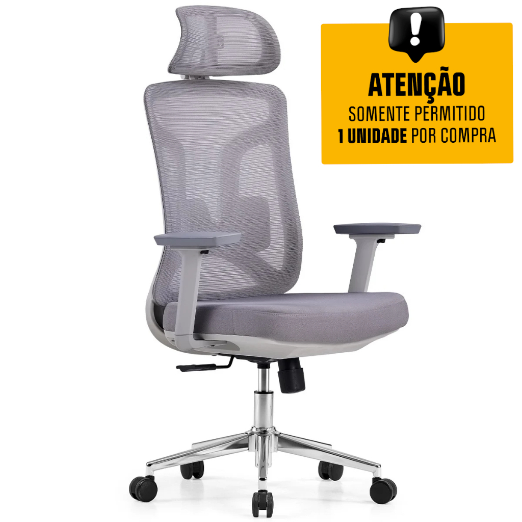 Cadeira de Escritório Diretor Dr.Office Ergo Pro, Mesh Respirável, Regulagem de Altura, Cinza