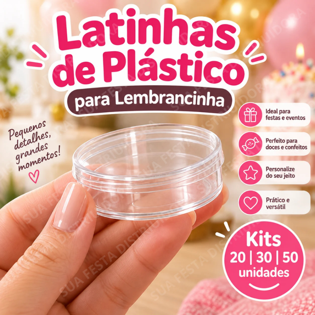 Latinhas Plásticas 30ml 5cm para Lembrancinhas Festa Balas Confetes Kit 20, 30 ou 50 Unidades