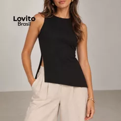 Lovito Regata Feminina Fenda Lateral Básica TKB1078BRL1108