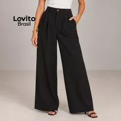 Lovito Calça Alfaiataria Pregas Trabalho Moda Feminina PTB1053BRL1083