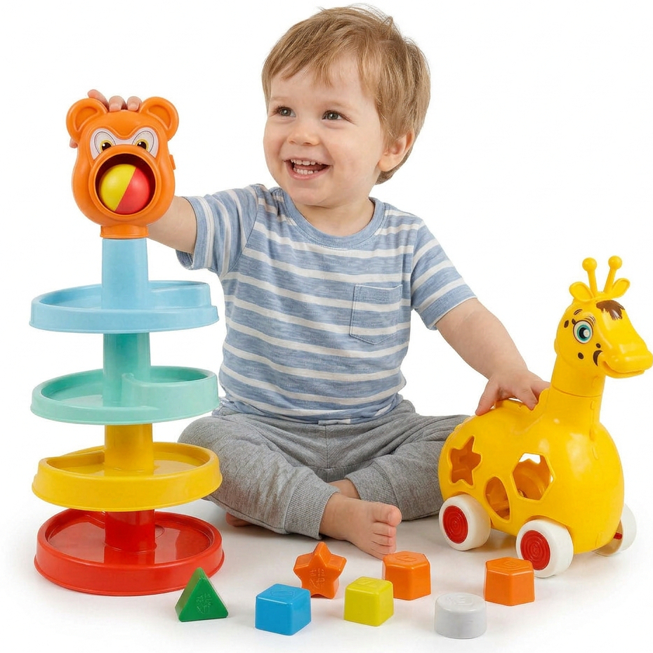 Kit Educativo Infantil Escorrega Ball + Girafa Lola | Brinquedo de Encaixar Formas | QUEEN SHOP · foto 2