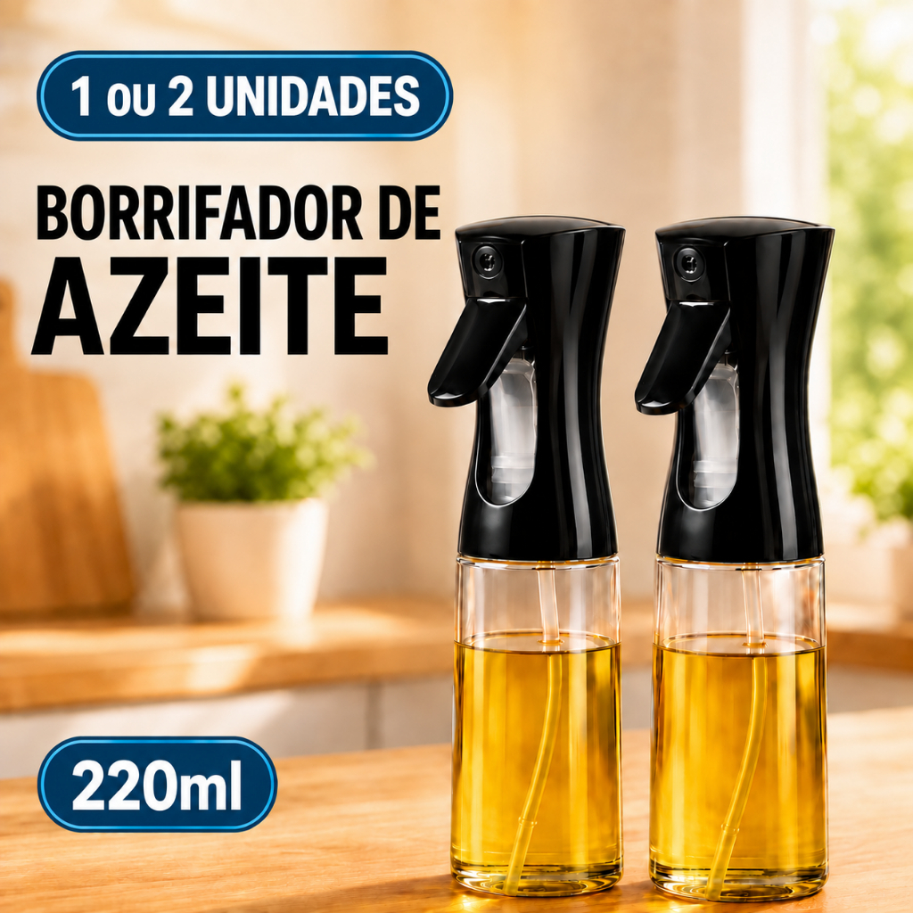 Spray Borrifador de Azeite em Vidro 220ML Pulverizador Porta Óleo Vinagre e Água Galheteiro de Cozinha