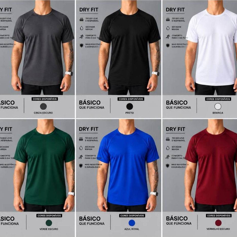 Camiseta lisa dry fit masculina proteçao uv treino-esporte-academia-exercicio-corrida-casual