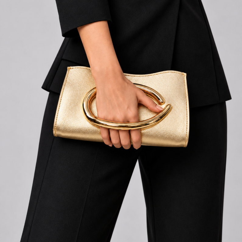 Bolsa Clutch Feminina de Mão para Festa e Casamento com Detalhe Dourado