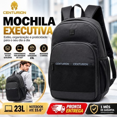 Mochila Centurion Moda Masculina Preta Resistente Original Espaçoso Trabalho Notebook Faculdade