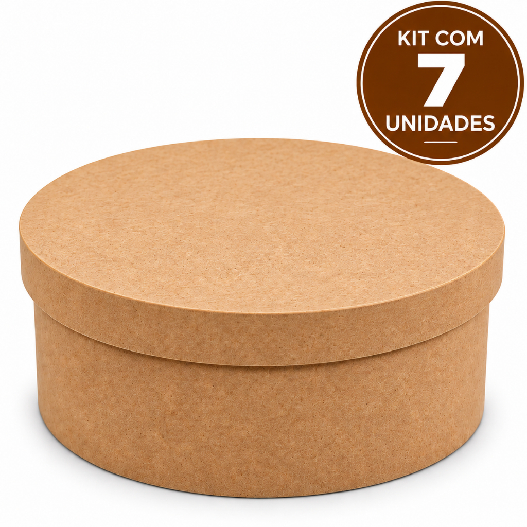 Kit 7 Caixas Redondas MDF 25x10cm Decorativas Convite Padrinhos Casamento Multiuso
