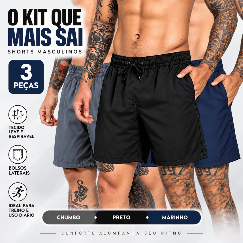 Kit 3 Short tactel Masculino