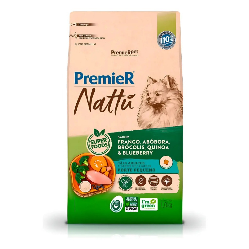 Ração Premier Nattu Cães Adulto Frango E Abóbora 1 Kg