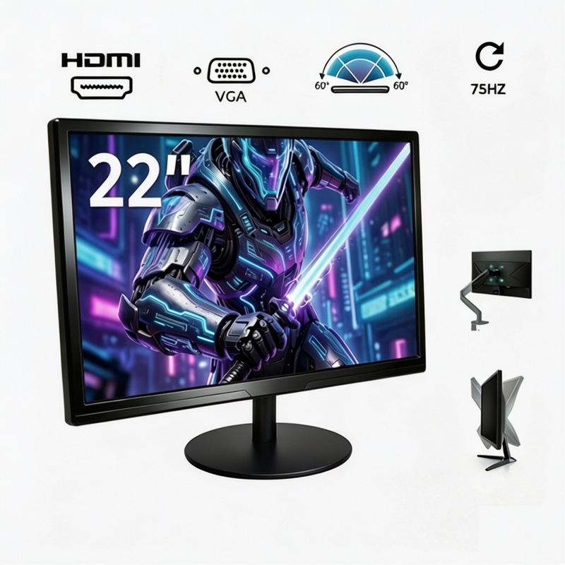 Monitor Gamer 22 Polegadas Full HD LED HDMI VGA Slim - Qualidade e Conforto para seu Home Office e Trabalho