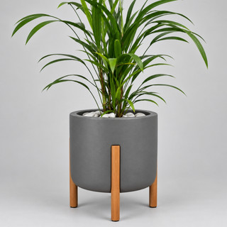 Jarro para plantas com Pé de Madeira Vaso em Polietileno Medio