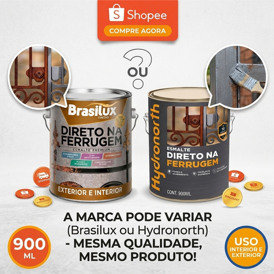 Tinta Direto na Ferrugem Esmalte Sintetico Para Portão Enferrujado 900ml Cores Disponiveis Brasilux/Similares