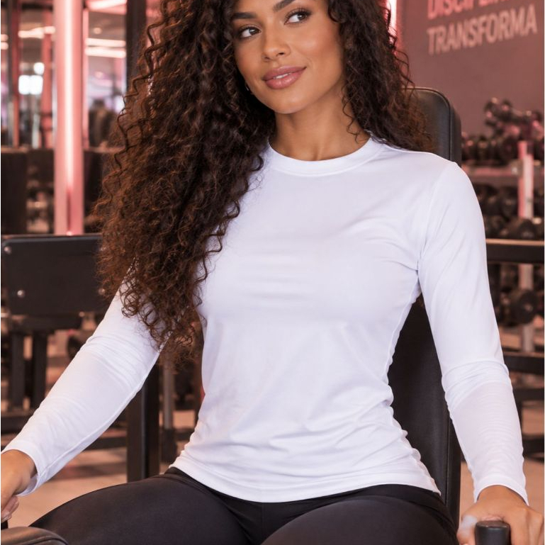 Blusa Fitness Térmica Segunda Pele Camisa Proteção Solar UV 50+ Academia Feminina Inverno de Frio