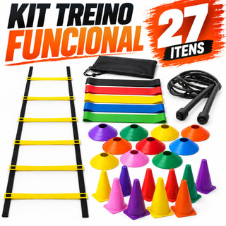 Kit Treino Funcional Agilidade 10 Cones 10 Chapéus Escada 7 Degraus Mini Band + Corda