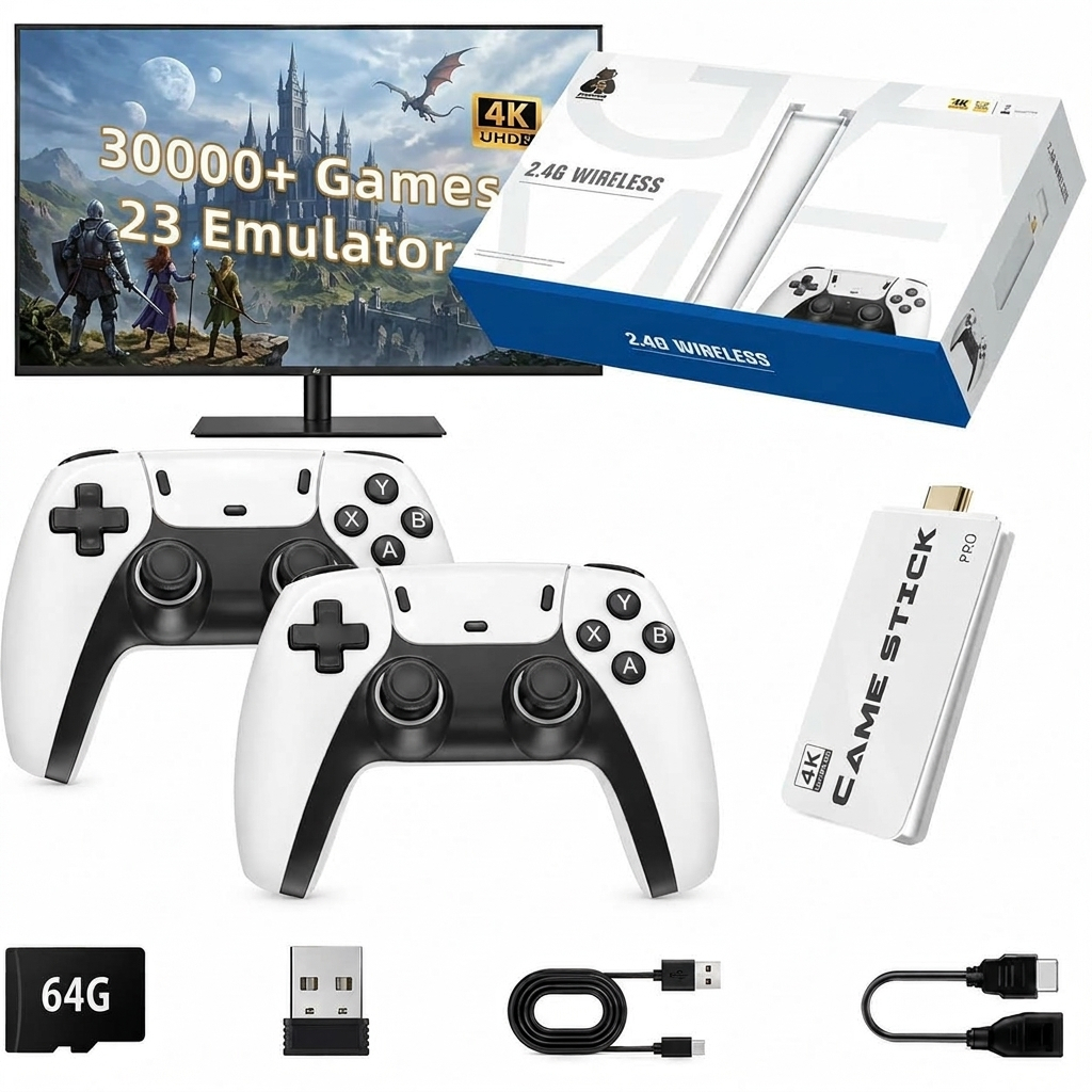 Video Game Stick M15 4K 64GB Retro 30 Mil+ Jogos + 2 Controles Sem Fio HDMI - Emuladores dos Melhores Games retrô