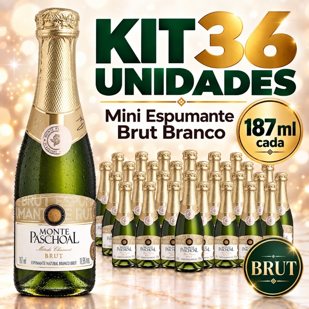 36 Mini Espumante Brut Branca 187ml Monte Paschoal Lembrancinha Casamento Atacado