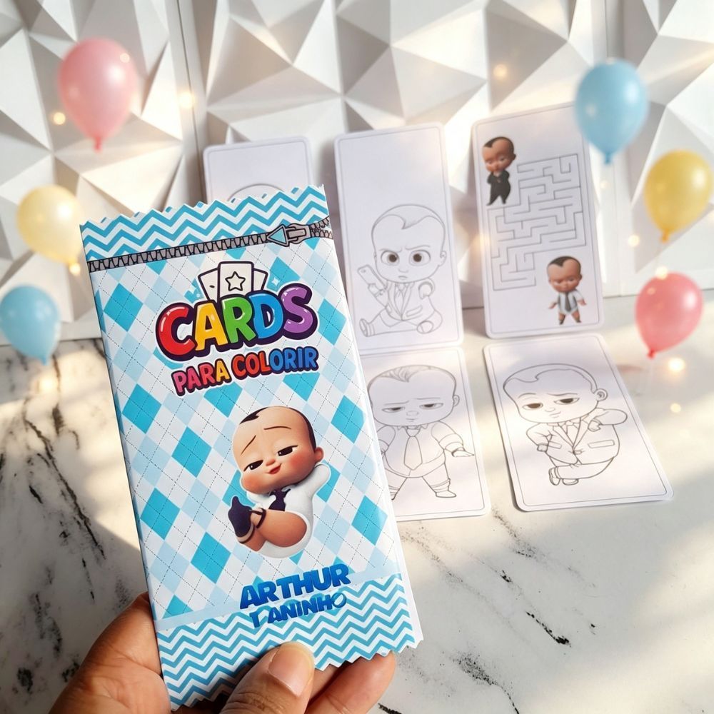 Card de colorir o poderoso chefinho moreno, lembrancinha de festa/ aniversario