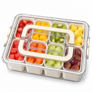 Petisqueira Organizadora com 8 Divisórias, Tampa Hermética e Travas Laterais para Frutas, Lanches e Piquenique