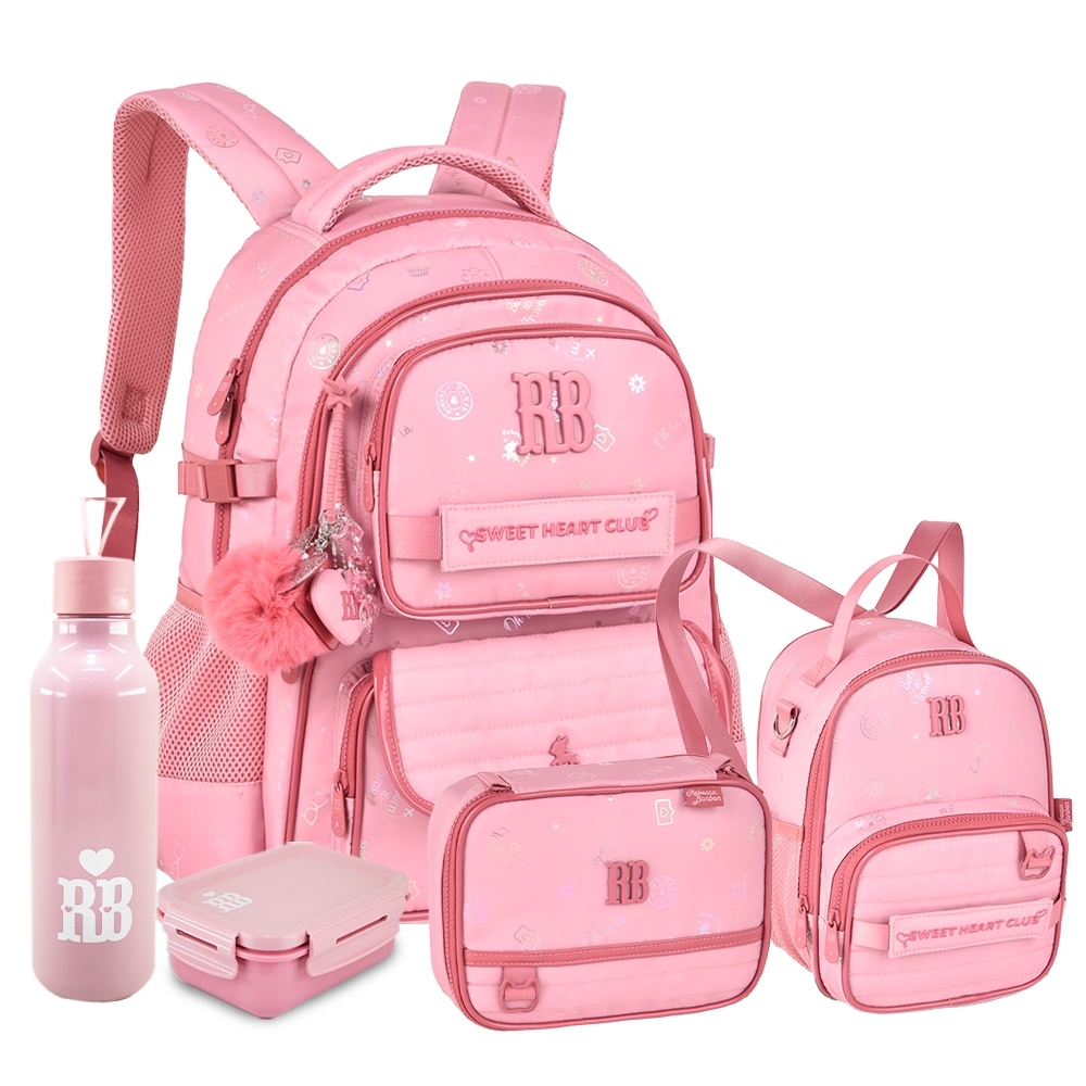 Kit Mochila Rebecca Bonbon Escolar Juvenil Meninas Estojo Box Lancheira Térmica RB 2 em 1