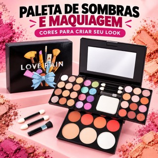 Paleta de Maquiagem LOVÉ RAIN com Sombras Coloridas, Tons para o Rosto, Espelho e Aplicadores