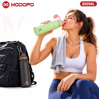 MODOFO Garrafa Térmica Esportiva 800ml Inox 316 com Alça Antivazamento para Academia Corrida Trilha