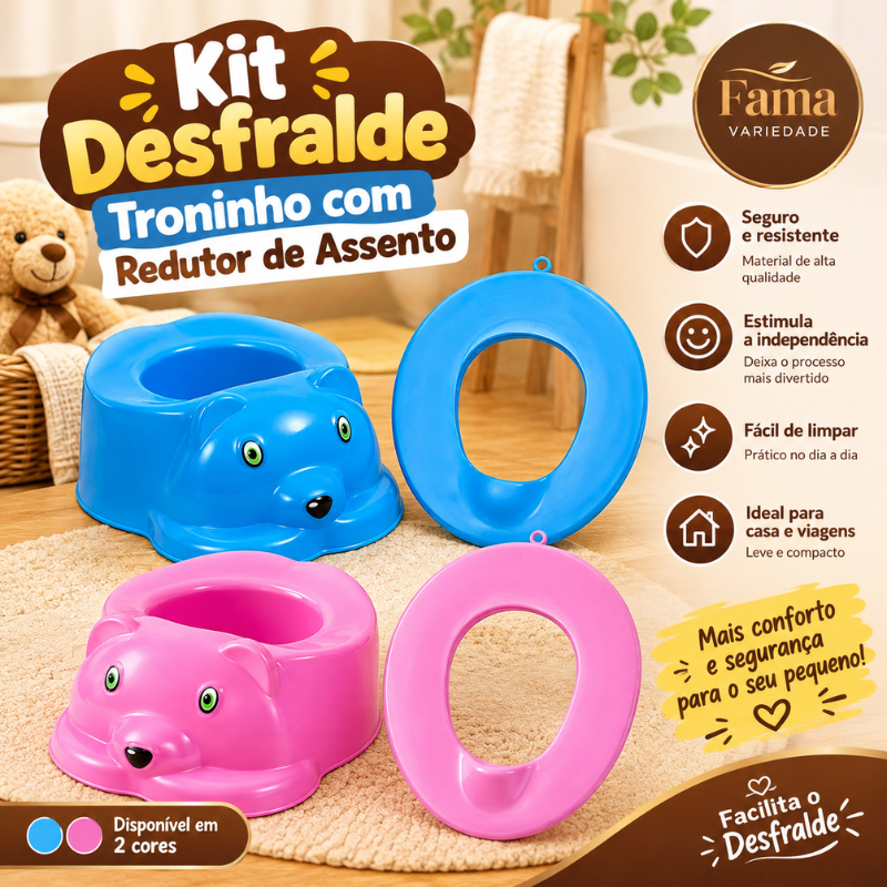Conjunto Desfralde Bebê Troninho Ursinho E Assento Redutor Privada Infantil Lúdico