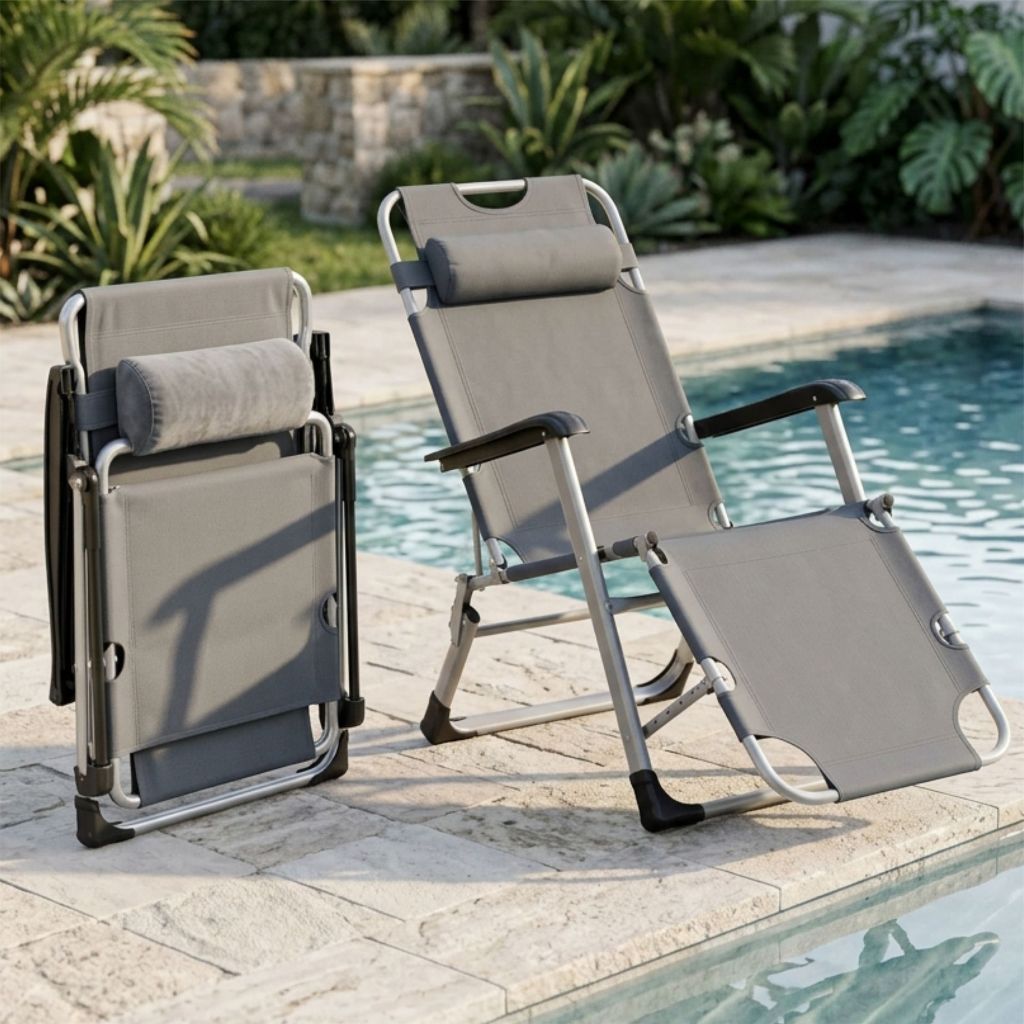 Cadeira Espreguiçadeira Dobrável Reclinável Nakasaki 120kg Praia Piscina Jardim Camping 3 Posições
