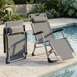 Cadeira Espreguiçadeira Dobrável Reclinável Nakasaki 120kg Praia Piscina Jardim Camping 3 Posições