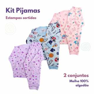 Kit Pijamas Infantis / Bebê (2 Blusas + 2 Calças) 100% Algodão - ESTAMPAS SORTIDAS