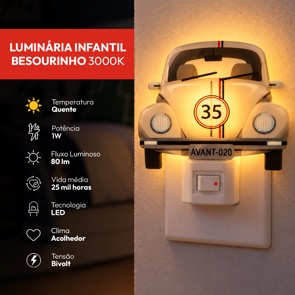 Imagem Luminaria Mini Abajur luz Noturna Besourinho 1w 3000k Branco Quente 110v/220v Bivolt Branco Avant