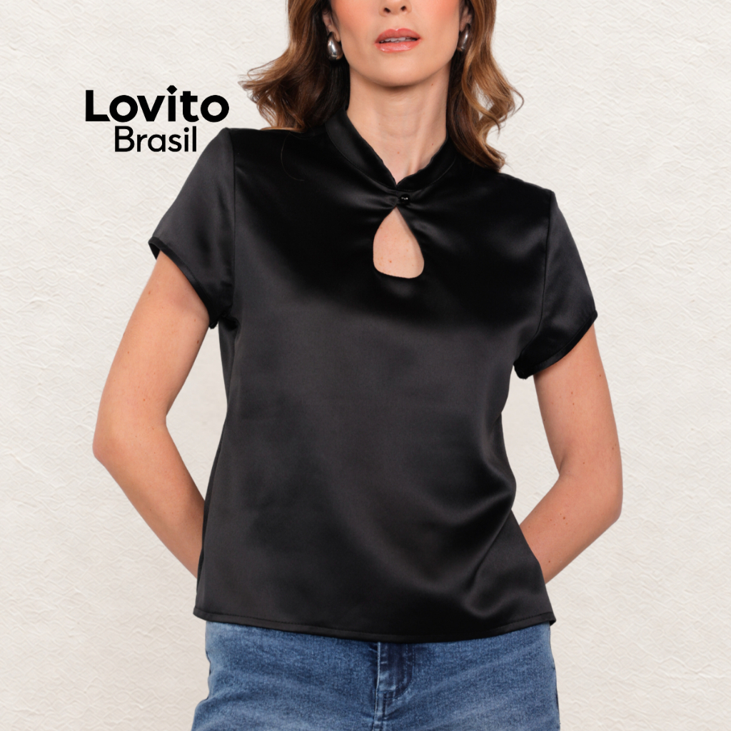 Lovito Blusa Feminina Decote Gota Moda Feminina BLB22232253 · foto 2