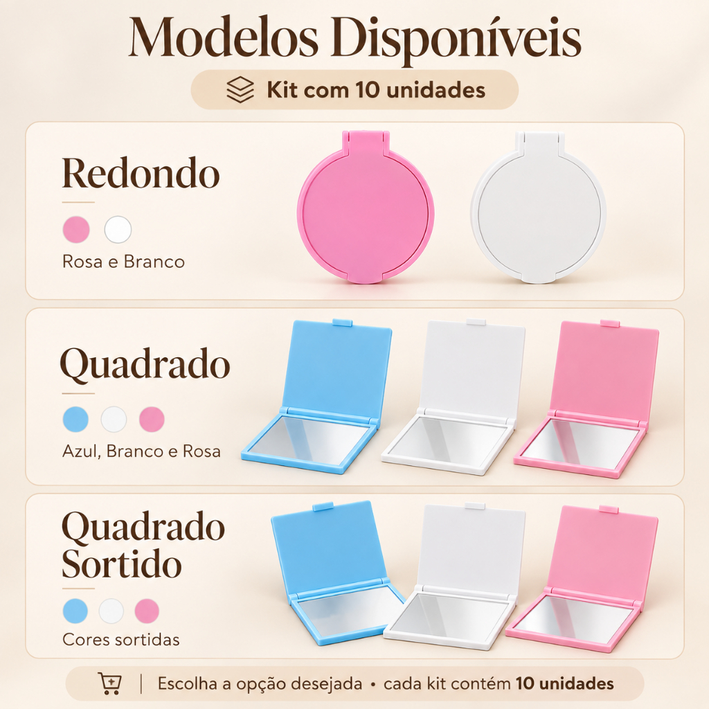 10 Espelhos de Bolsa Espelho de Bolso Espelhinho Lembrancinha Dia da Mulher