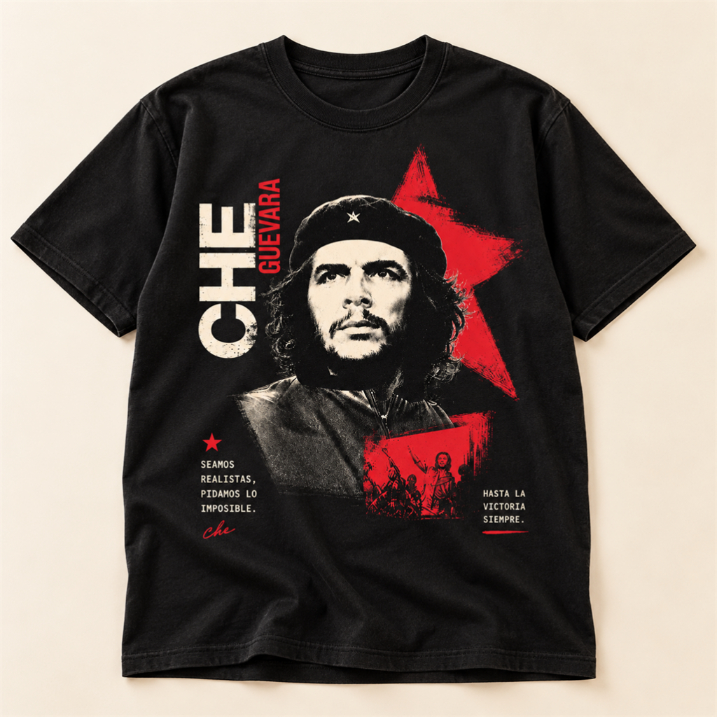 Camiseta Che Guevara Masculina Camisa Preta Estampada Vintage Streetwear Algodão Manga Curta Unissex Casual Retrô