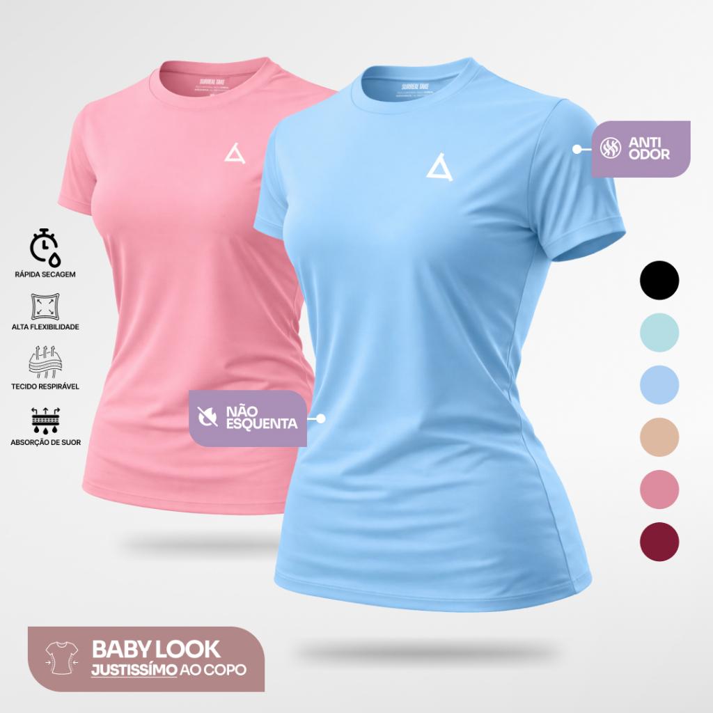 KIT 2 ou 1 Camiseta Academia Feminina Dry Fit UV 50+ Treino Blusa Slim Caminhada Treino Musculação