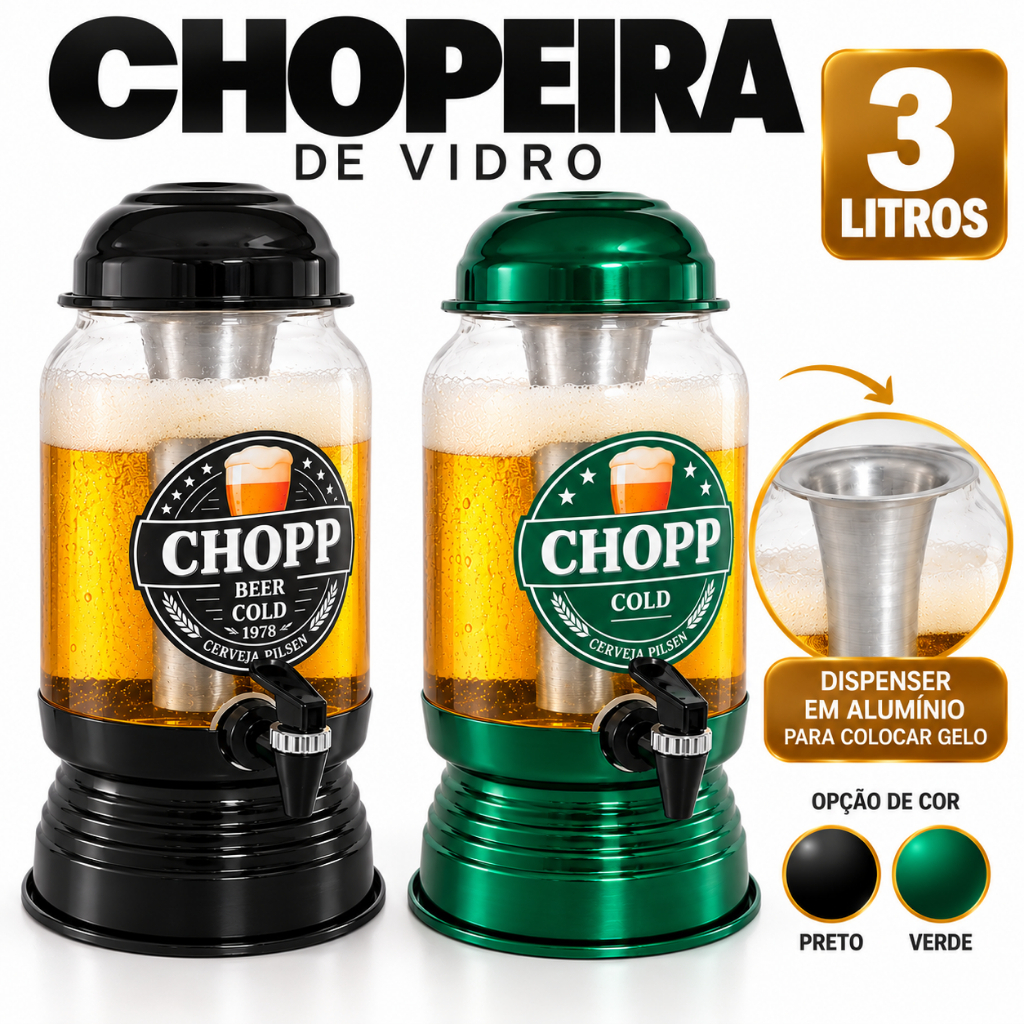 Chopeira De Vidro Portátil 3L Torre Chopp Com Dispenser Alumínio Mesa Confraternização