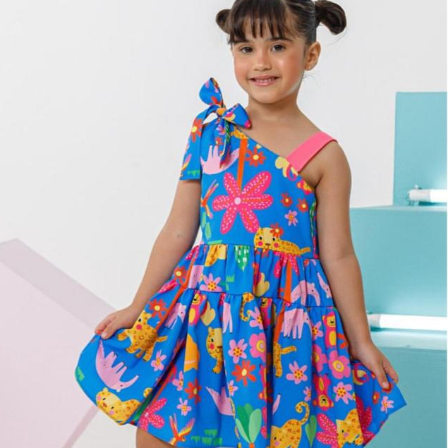 Vestido Infantil Menina Estampado 2 a 10 Anos | Vestido Colorido Kiara