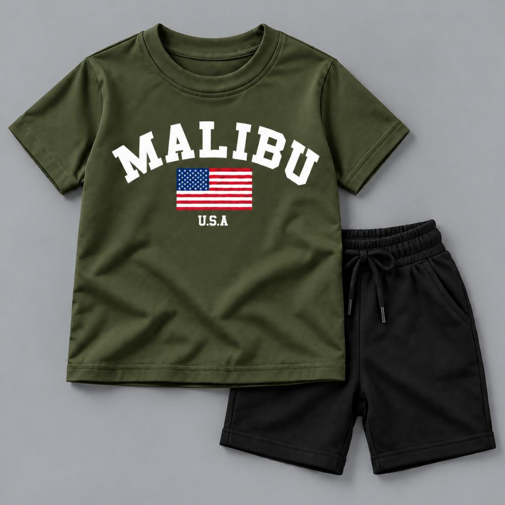 Camiseta Bermuda Infantil Conjunto Calor Malibu Estiloso Confortavel