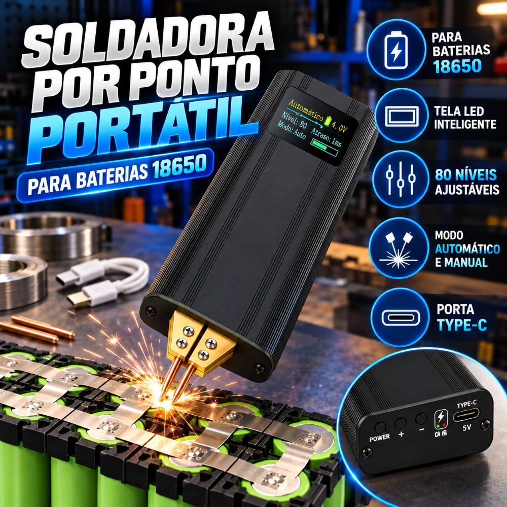 Mini Soldador de Ponto Portátil Máquina de Solda a Ponto para Bateria 18650 de Lítio Folha de Níquel Ajustável Kit DIY