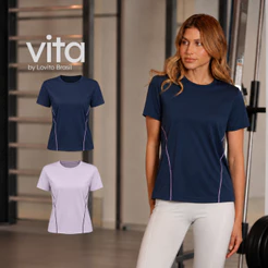 Lovito Vita Kit 2 Camisetas Feminina Esportiva Básica Detalhe Contrastante BROTB14841514