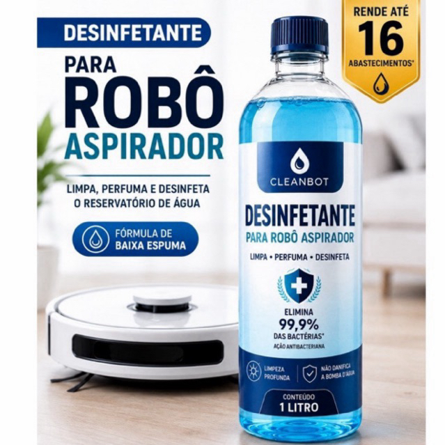 Desinfetante para Robô Aspirador 1 Litro | Auxilia na limpeza da bomba d'água | Zero Espuma | Perfuma e Higieniza o Piso