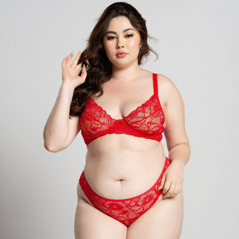 Conjunto Lingerie Sutiã Plus Size Confortável Rendado Calcinha Forrada Sexy