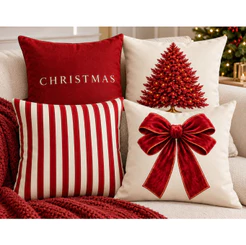 Kit 04 Capa De Almofada 45cm x 45cm Decorativa Natal Areia