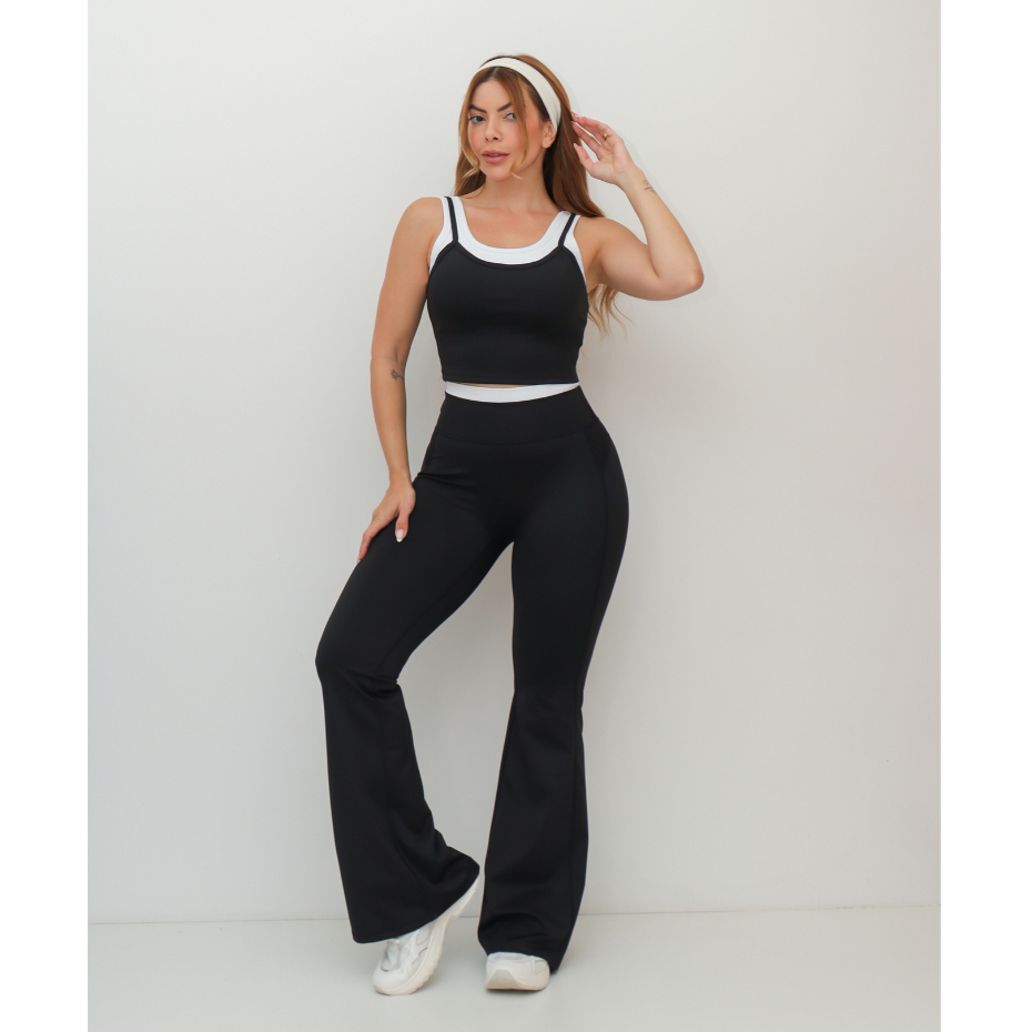 Conjunto Fitness Feminino Esportivo Top e Calça Flare Cintura Alta Academia 3RD SD4007