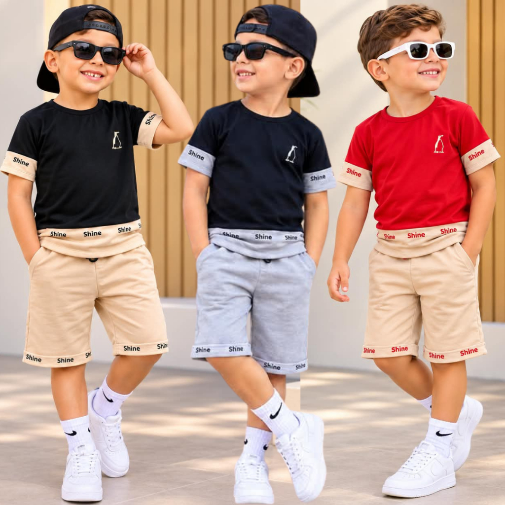 Conjunto Menino Estiloso Infantil Juvenil Bermuda Moletinho + Blusa 100% Algodão