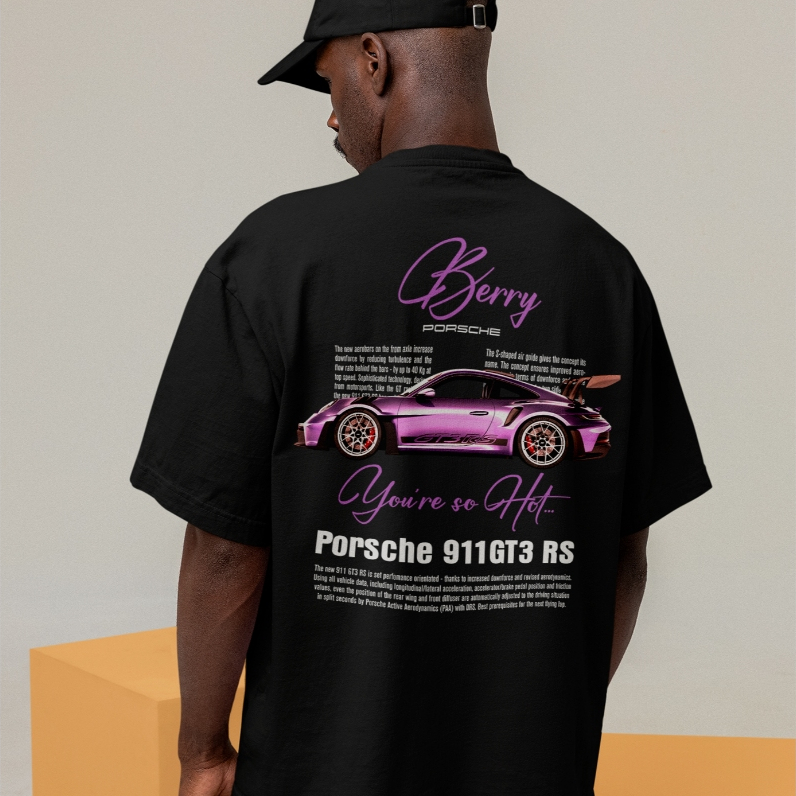 Camiseta Oversized Porsche 911 GT3 RS Unissex Estampada Carro Esportivo Automotivo Streetwear Moda Urbana Casual Estilo